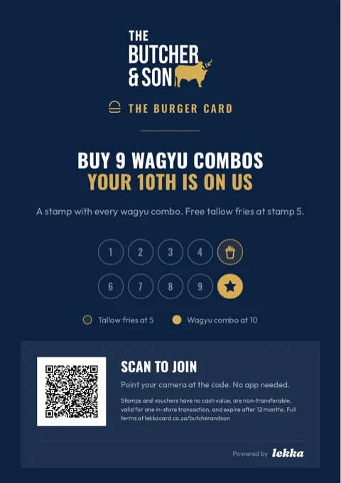 Counter card designed for The Butcher & Son, burger counter