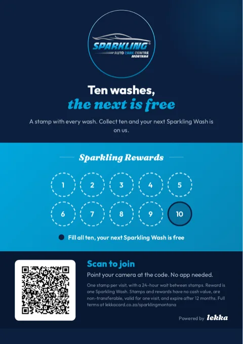 Counter card designed for Sparkling, auto care centre