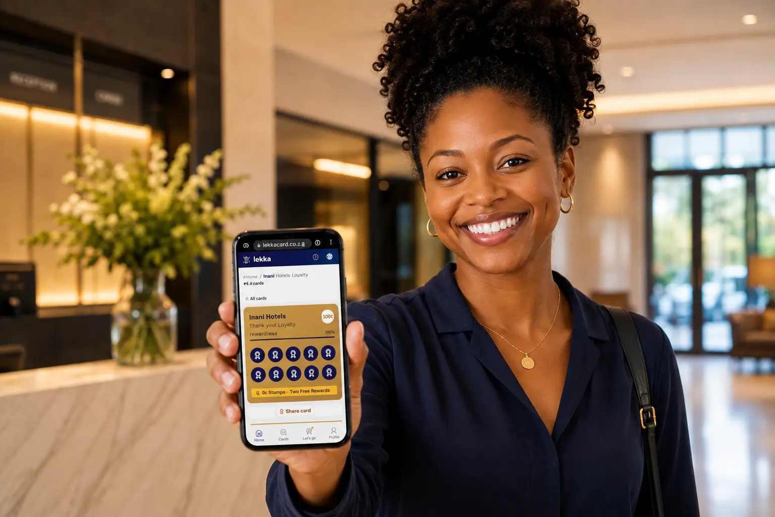 A guest being welcomed at the front desk of an independent hotel